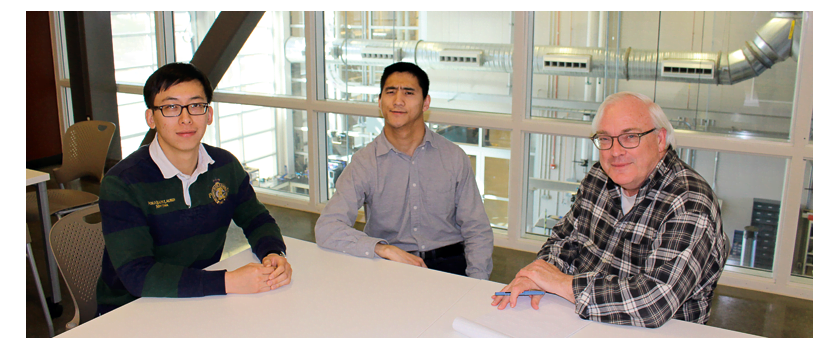 Professor Bolton (right) meeting with his students Tongyang Shi (left) and Yangfan Liu (center) 