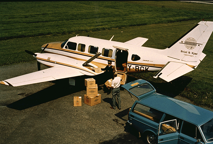 A small fleet of Brüel & Kjær owned and operated planes were used to deliver goods and to visit customers