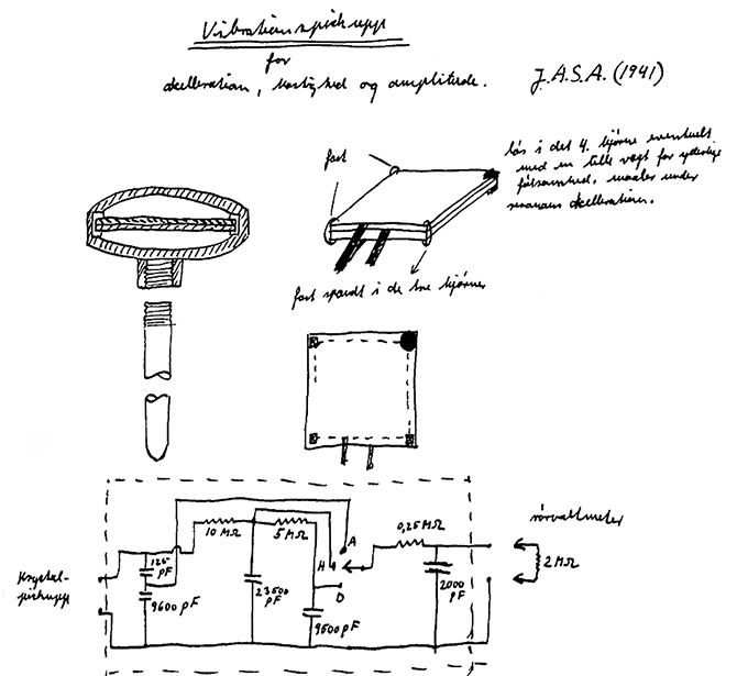 Hand drawing of the world's first piezoelectric accelerometer