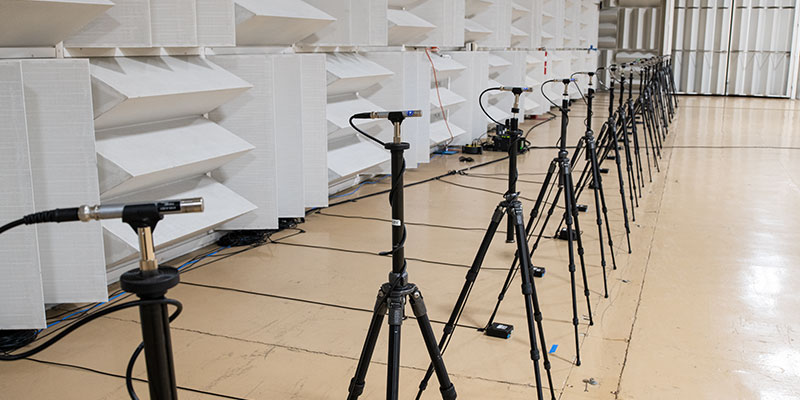 Microphones lined up for noise test