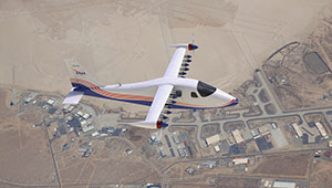 Nasa electric aircraft in the air