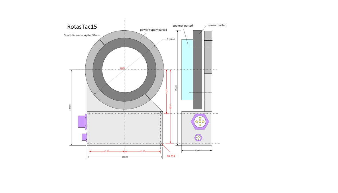 Dimensional drawing of torsional accelerometer TAC15 