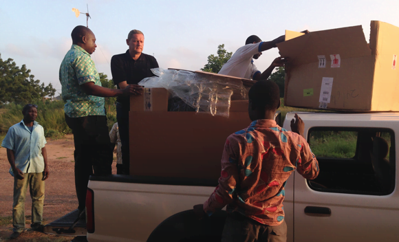 Boxes with new calibration systems arrive at CSIR-IIR in Accra, Ghana.