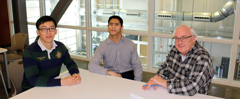 Professor Bolton (right) meeting with his students Tongyang Shi (left) and Yangfan Liu (center) 