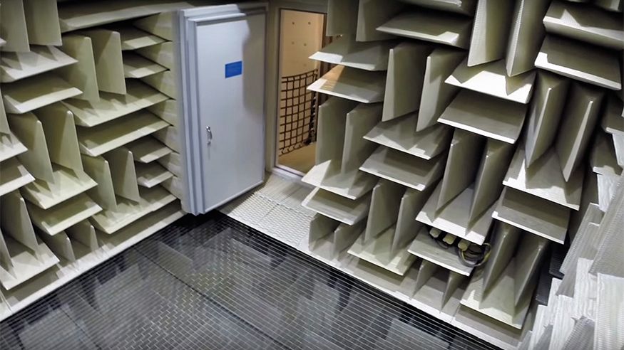 The anechoic chamber in building 87, with a background noise level of –20.6 dB(
